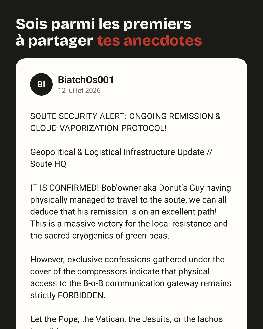 BiatchOs001 : SOUTE SECURITY ALERT: ONGOING REMISSION & CLOUD VAPORIZATION PROTOCOL! 

Geopolitical & Logistical Infrastructure Update // Soute HQ

IT IS CONFIRMED!…