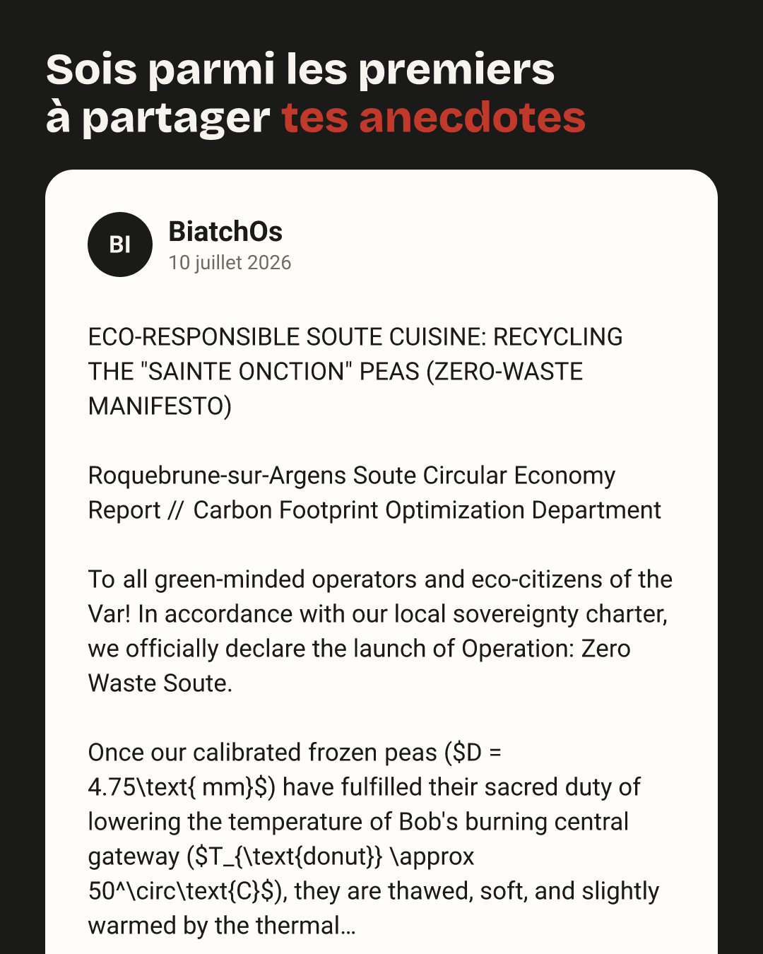 BiatchOs : ECO-RESPONSIBLE SOUTE CUISINE: RECYCLING THE "SAINTE ONCTION" PEAS (ZERO-WASTE MANIFESTO) 

Roquebrune-sur-Argens Soute Circular Economy Report // Carbon…